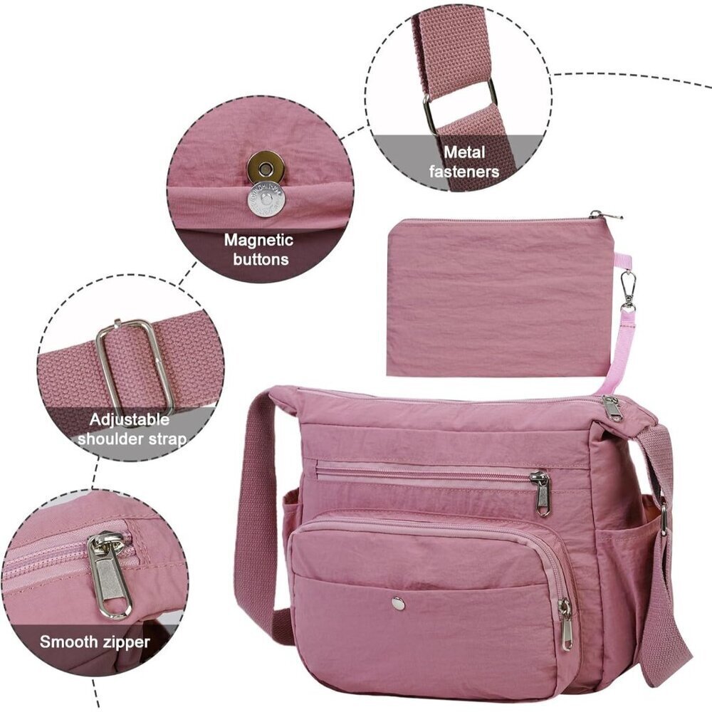 Nylon Crossbody Bag Set Waterproof Lightweight Multiple Pockets Daily Travel - Picture 4 of 6